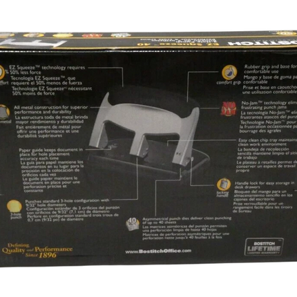 Bostitch EZ Squeeze 40 Sheet 3-Hole Punch (HP40), Silver/Black