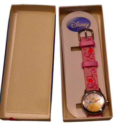 Disney Kids W001803 Princess Stainless Steel Plain Case With Printed Strap Watch