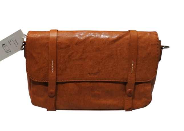 Trifine Unisex Concrete Leather Satchel, Tan, One Size