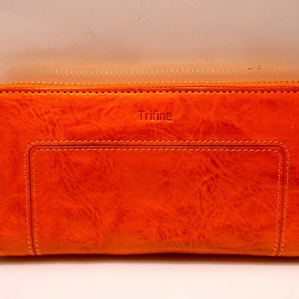 TRIFINE Concrete Leather Zip Wallet, Tan, C01W32