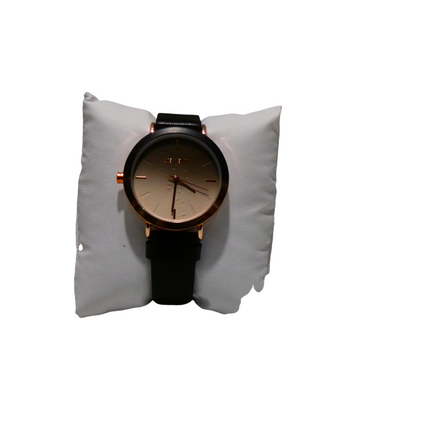 Nine West Women's Strap Watch, Black/Rose Gold, Two-Tone Bezel