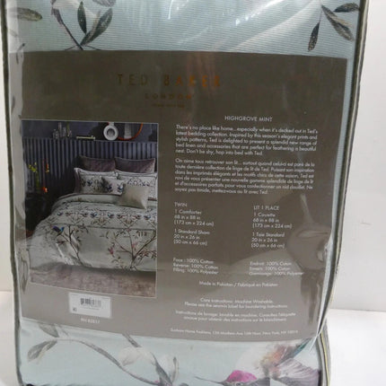 Ted Baker Highgrove 2-Piece Cotton Sateen Comforter Set w/Shams, Twin Mint Green