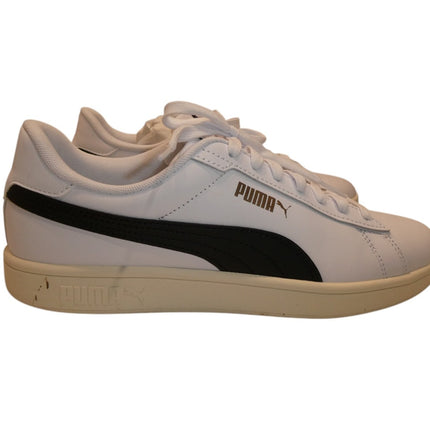 PUMA Unisex Smash 3.0 Leather Sneaker, White/Black/Gold/Frosted Ivory, US 9