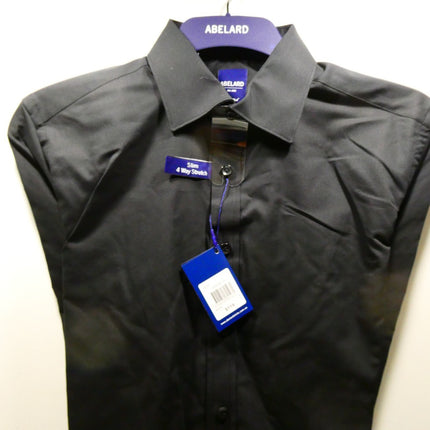 Abelard Men's 4 Way Stretch Poplin Slim Fit Dress Shirt, Black, M