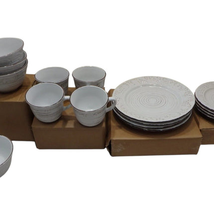 Pfaltzgraff Trellis White 16-Piece Dinnerware Set, Service for 4, Distressed Whi