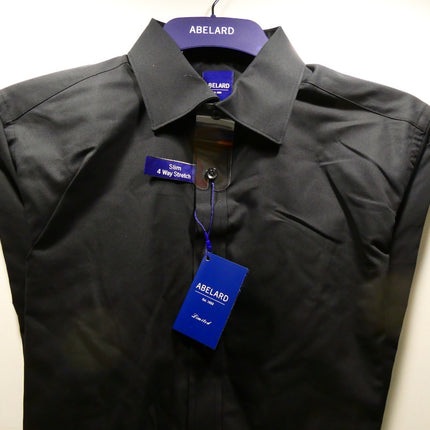 Abelard Men's 4 Way Stretch Poplin Slim Fit Dress Shirt, Black, M