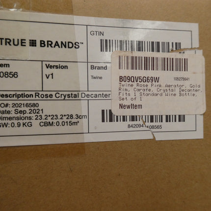 Twine Rose Crystal Decanter, Pink Wine Decanter and Aerator, Gold Rim, Wine Cara