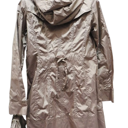 Cole Haan Women's Packable Hooded Rain Jacket with Bow, Champagne, X-Small Petit