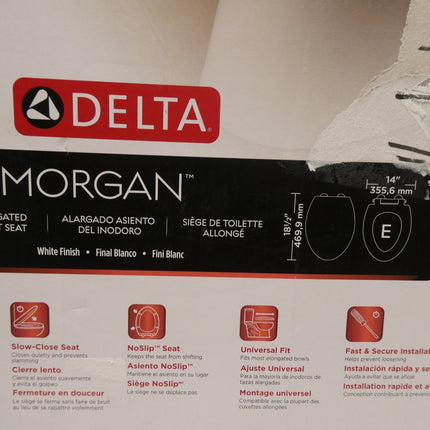 Faucet Morgan Elongated Slow-Close White Toilet Seat with Non-Slip Seat Bumpers,