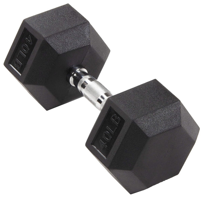 BalanceFrom Rubber Encased Hex Dumbbell 40 Pounds, Single - Black