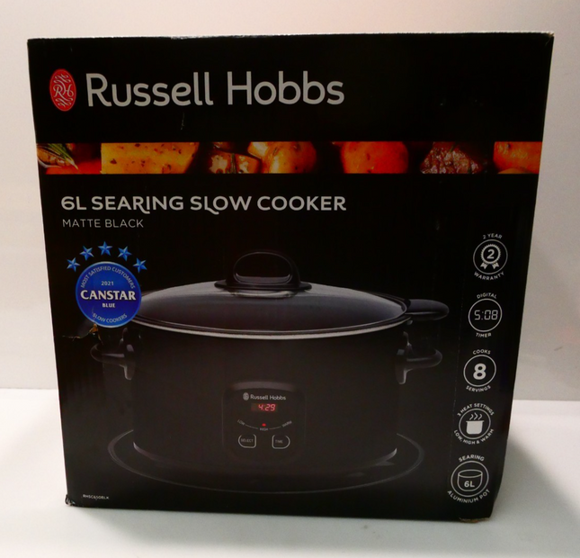 Russell Hobbs 6L Searing Slow Cooker, RHSC650BLK, Digital 3 Heat Settings and Ti