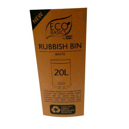 Eco Basics Rubbish Bin, White, 20L – Bamboo Frame, Rust-Resistant, 100% Recycled