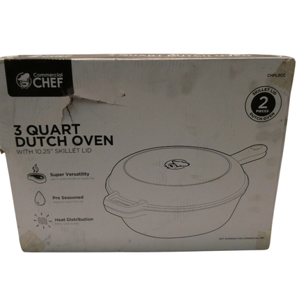 Commercial Chef 3 Qt Cast Iron Dutch Oven with Skillet Lid CHFL3CC