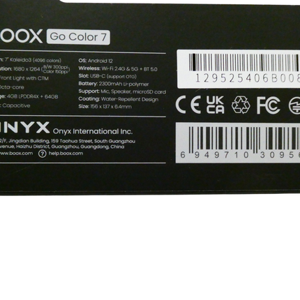 BOOX Go Color 7 ePaper Tablet 7" Color 64GB Android 12 E-Ink Light BT WiFi (Blac