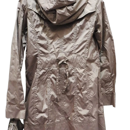 Cole Haan Women's Packable Hooded Rain Jacket with Bow, Champagne, X-Small Petit