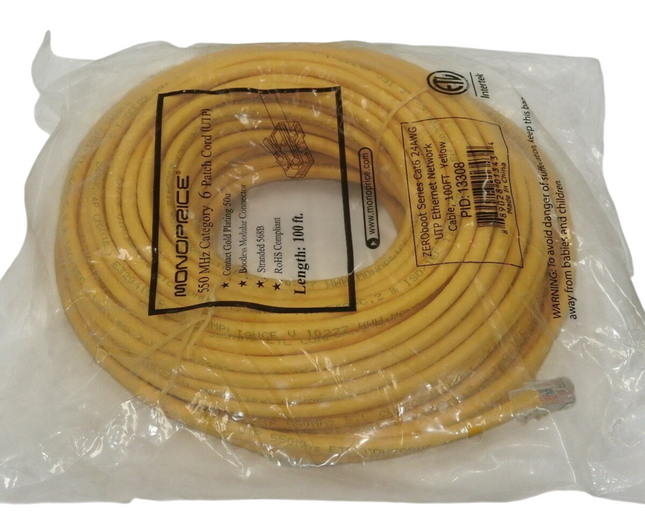 Monoprice ZerobootCat6 Ethernet Patch Cable - Network Internet Cord -RJ45, 100ft