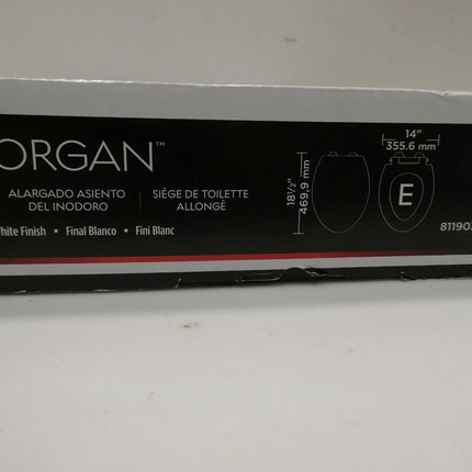 Faucet Morgan Elongated Slow-Close White Toilet Seat with Non-Slip Seat Bumpers,