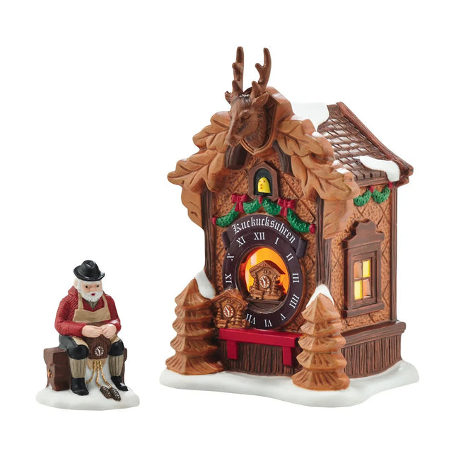 Department 56 Alpine Village Christmas Market Black Forest Clocks Lit Building