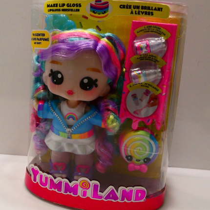 Yummiland Large Doll and Lip Gloss Pet - Skyler Rainbow Belt, Comes with DIY Kit