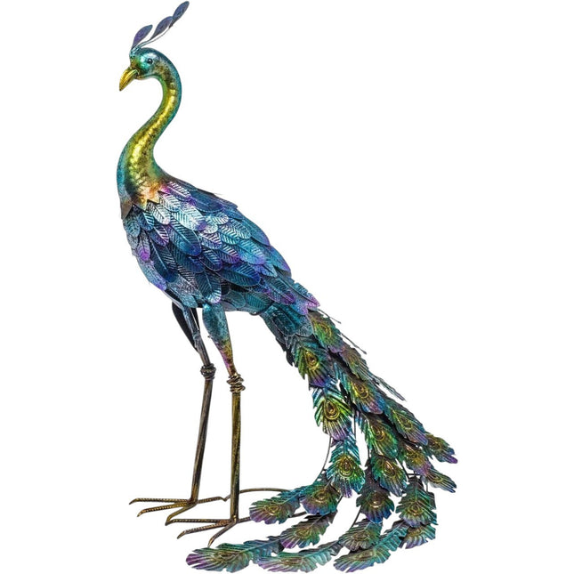 Alpine Corporation 28" Tall Outdoor Metallic Peacock Standing Yard Statue Decora