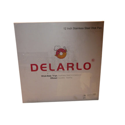 DELARLO Whole Body Tri-Ply Stainless Steel 12 inch Wok Pan with Steel Cover, Ove
