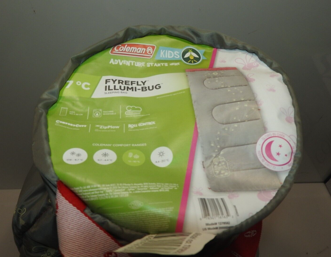 Coleman 1379562 FyreFly Illumi Bug Sleeping Bag, Kids - Pink