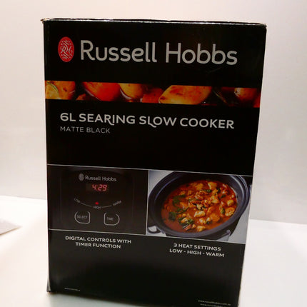 Russell Hobbs 6L Searing Slow Cooker, RHSC650BLK, Digital 3 Heat Settings and Ti