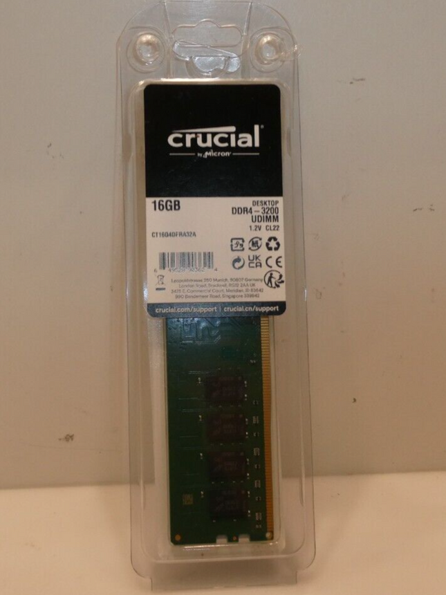 Crucial Micron 16GB (1 X 16GB) DDR4 UDIMM 3200 CL19 Unbuffered Desktop Memory Ki