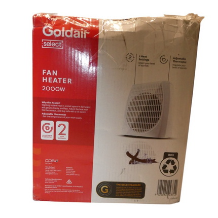 Goldair 2000W Upright Fan Heater with 2 Heat Settings and Adjustable Thermostat,