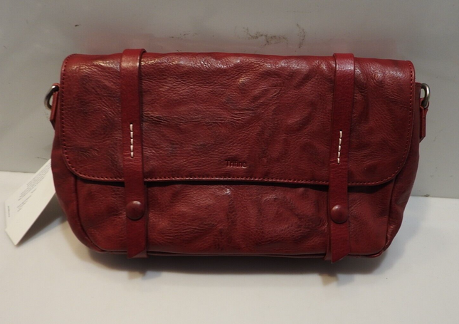 Trifine Unisex Concrete Leather Satchel, Red, One Size