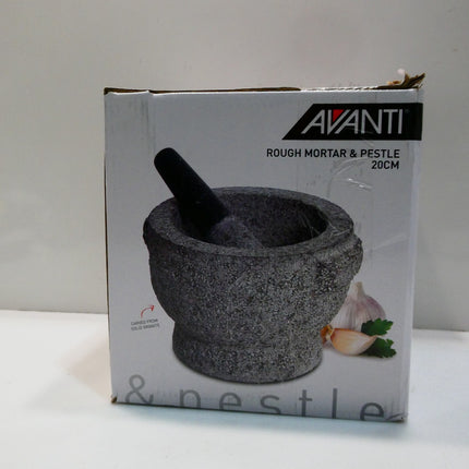Avanti Rough Solid Granite Mortar and Pestle, 20 cm Diameter, Grey