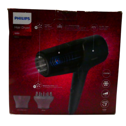 PHILIPS 5000 Series Hair Dryer, Thermoshield Hair Protection Sensor, Travel Fold