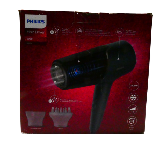 PHILIPS 5000 Series Hair Dryer, Thermoshield Hair Protection Sensor, Travel Fold