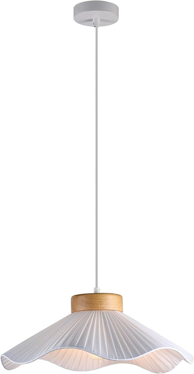 Lexi Lighting Seraphina Pendant Light, Small White Pleated Wave Fabric Lampshade