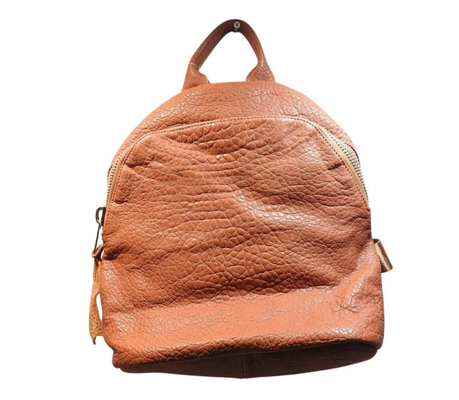 Trifine Unisex Pebbled Leather Backpack Handbag, Tan, One Size