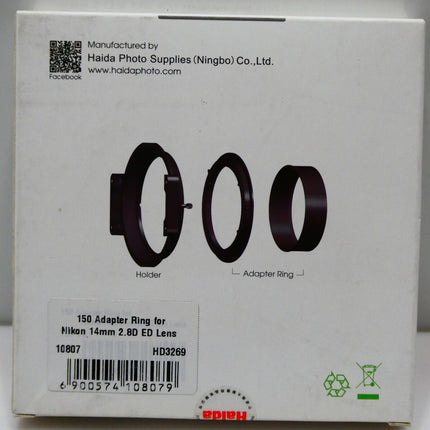 Haida Adapter Nikon 14mm 2.8ED Adaptor Nikon 14mm 2.8ED and Ring for 150 Series
