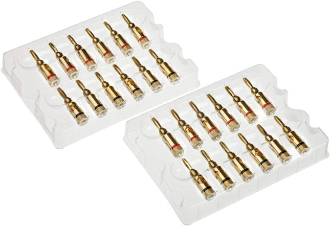 Amazon Basics 24k Gold Connector Banana Plugs, 24 Pack (12 Red, 12 Black)