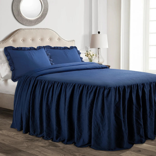 Lush Decor Ruffle Skirt Bedspread, Navy, Queen