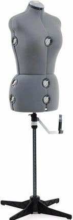 SINGER Female Adjustable Gray Dress Form Fits Sizes 10-18 Pinnable Mannequin Bod