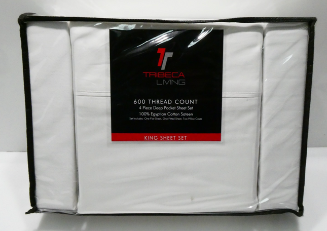 Tribeca Living 600 Thread Count Egyptian Cotton Sateen Extra Deep Pocket Sheet S