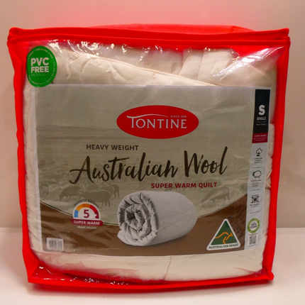 Tontine Australian Wool Quilt Single Size - Super Warm, Heavy Weight Rating, Nat