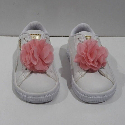 PUMA Baby Basket Flower AC INF Sneakers, Puma White-Pale Pink - 4 US