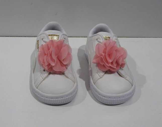 PUMA Baby Basket Flower AC INF Sneakers, Puma White-Pale Pink - 4 US
