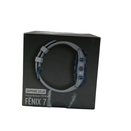 Garmin Fenix 7 Sapphire Solar, Mineral Blue DLC Titanium with Whitestone Band, M