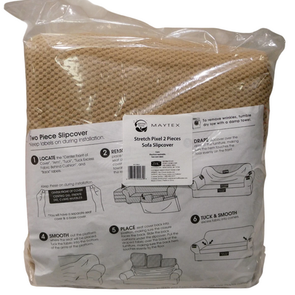 Maytex Pixel Stretch 2-Piece Slipcover Sofa, Polyester-Blend, Sand