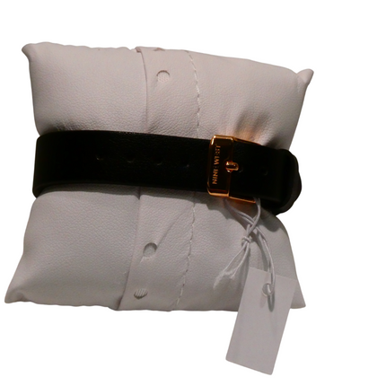 Nine West Women's Strap Watch, Black/Rose Gold, Two-Tone Bezel