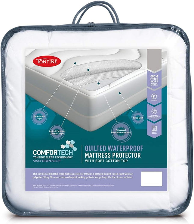 Comfortech Quilted Waterproof Mattress Protector, Queen – Soft Cotton Cover