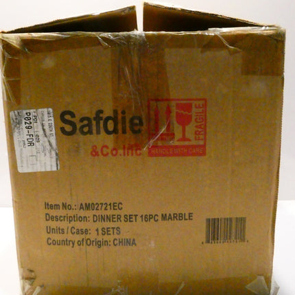 Safdie & Co. 16-Piece Marble Dinnerware Set, Porcelain, White