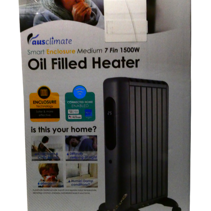 Ausclimate 1500W 7 Fin Smart Enclosed Oil Column Heater, Portable Home Heater wi
