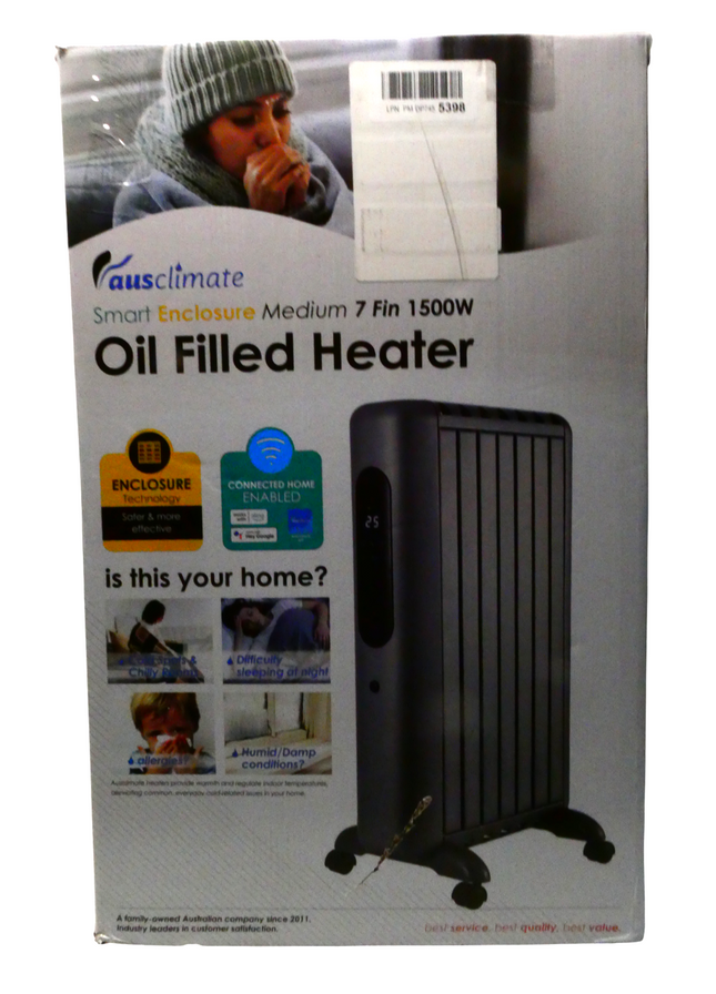 Ausclimate 1500W 7 Fin Smart Enclosed Oil Column Heater, Portable Home Heater wi